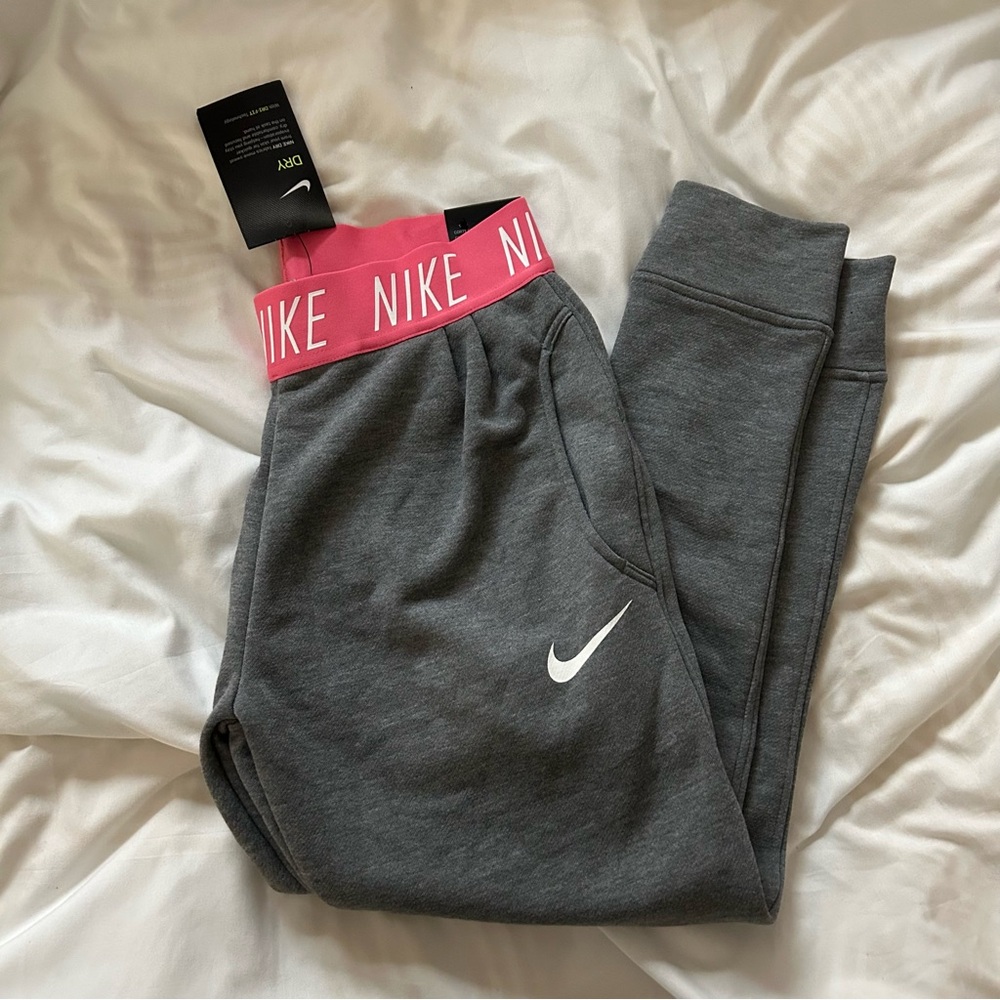 Nike Kids Gray Joggers with Pink Waistband